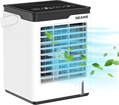 Aire acondicionado portátil, mini aire acondicionado, enfriador de aire y humidificador con 7 luces de color, temporizador, 3 velocidades para el hoga