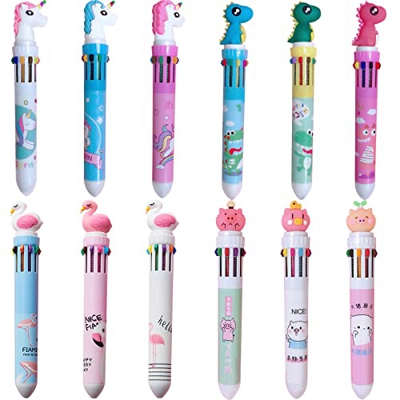 12 Piezas Boligrafo Multicolor ZHUYUN Bolígrafo de 10 colores Bolígrafo de Dibujos Animados Burbuja Bobble Flamenco Unicornio Cochinillo para Office S