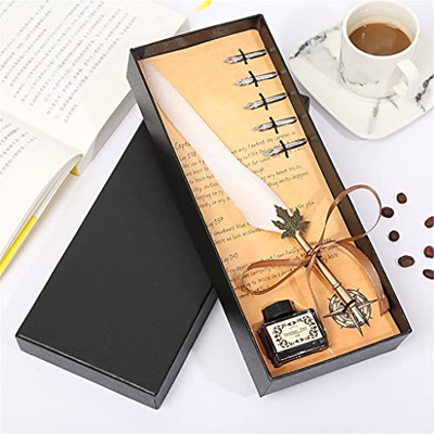 European Retro Leaf Pole Feather Pen+five Replacement Nib To Send Teachers The Best Gift (Color : A) (B)