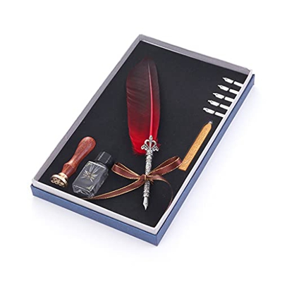 Vintage Feather Pen Set Ink Stainless Pen Metallic Pen Multicolor Optional 6 Nibs Writing Tools (Color : F) (G)