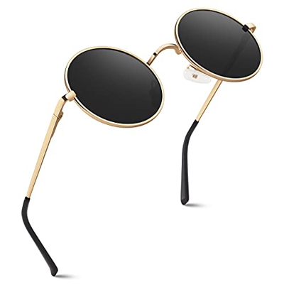 GQUEEN Gafas de Sol Hombre Mujer Retro Clasicas Reondas Lennon Metalicas Vintage Polarizadas con Protección UV400 MEZ1
