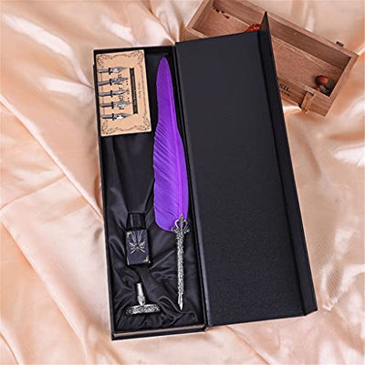 Quill Metal Nib Dip Feather Pen Writing Ink Set with Box Fountain Pen Set Stationery Antique Fountain Pen (Color : D) (A)