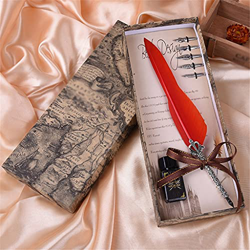 Vintage Colorful Feather Fountain Pen Set Antique Dip Writing Ink Set Stationery Quill Pen With Box (Color : B) (F) en oferta