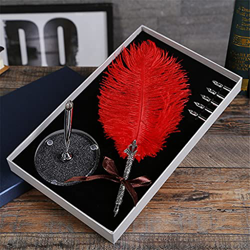 Ostrich Feather Fountain Pen Quill Dip Writing Set Stationery Wedding Office School Supplies Fountain Pen Suit (Color : E) en oferta