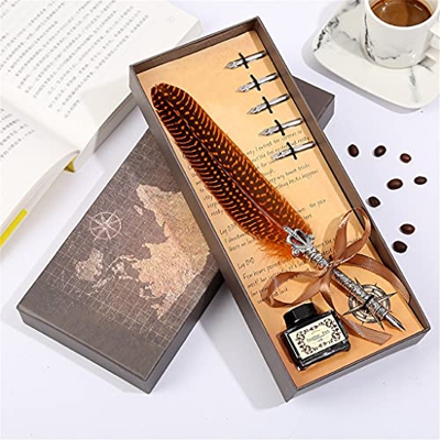 Feather Vintage Dip water Fountain Pen Signing Pen Birthday Christmas Present Writing Supplies (Color : F) (E)