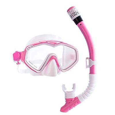 ZIPD Gafas de Buceo Natación Buceo Snorkel Gafas Establece Lente de Cristal Templado con Clip Ajustable Snorkel para Natación Snorkeling (Color : Rosa