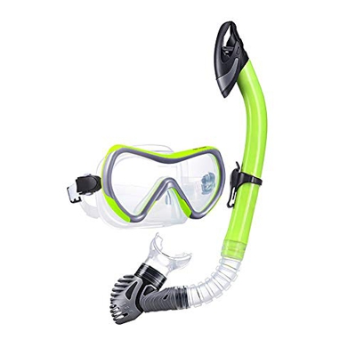 ZIPD Gafas de Buceo Vista panorámica Templado Lente de Cristal de Buceo Espejo válvula de Purga seco Conjunto del Tubo respirador para Natación Snorke