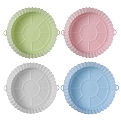 UKETO 4 Pcs Air Fryer Silicone Baking Tray, Air Fryer Silicone Pot,7.87in Reusable Air Fryer Silicone Liner for 3 Qt-5Qt Air Fryer, for Microwave, Ove