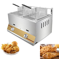 ZYLEDW Freidora de Gas Profunda Comercial, Freidora de Gas LPG de Encimera de Acero Inoxidable, con Cesta y Tapa, Contenedor de Aceite Extraíble, para en oferta