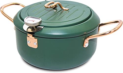 NENYAO Sartén para Freidora De 2200ML, Olla para Freidora con Termómetro, Tapa Y Estante para Drenaje De Aceite, Olla para Freidora De Acero Inoxidabl