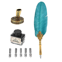 cyrank Juego de Pluma de Escritura de Plumas, Juego de Pluma estilográfica Retro con Puntas de Repuesto de 5 Piezas y Botella de Tinta para Principian características