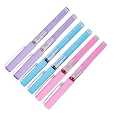 6 BOLÍGRAFOS W5 TINTA LÍQUIDA STARPLAST - Pigmento profesional, larga duración, punta fina 0.5mm para escribir - TURQUESA - ROSA - LILA