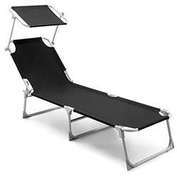 Tumbona Cama Reclinable Plegable para Piscina/Playa, Tumbona Hamaca Portátil  de Hierro con Parasol Extraíble, Respaldo Ajustable 3 Posiciones, Tela O características