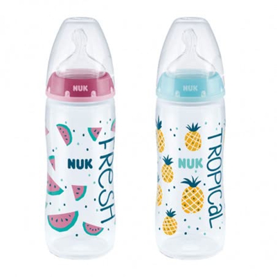 ¡Pack 2x1! | Biberones NUK First Choice+ PP Fruits | 360ml | Orificio XL | Con Control de Temperatura | Sandía y Piñas | Silicona | 6-18m |