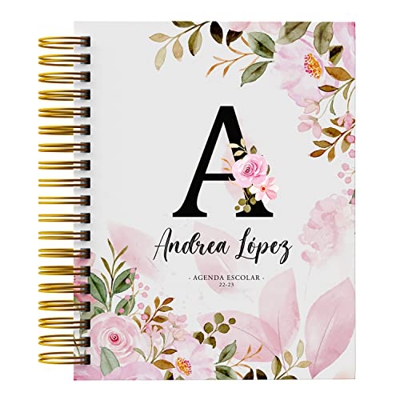 Agenda Escolar 2022-2023 - Agenda Escolar desde Septiembre 2022 a Agosto 2023 - Tamaño A5 - Diseño Flores en Portada - Agenda Personalizada Semana Vis