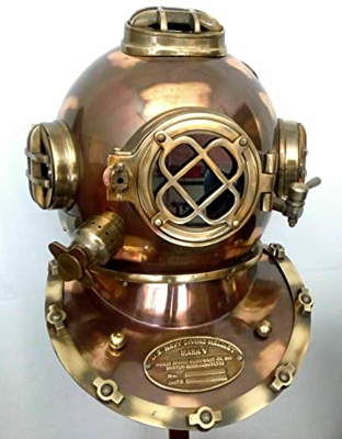 Casco de buceo antiguo Mark V de la Marina de los Estados Unidos, tamaño completo, 18 pulgadas, regalo marítimo
