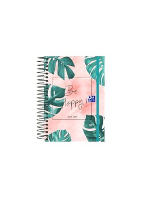 Oxford, Agenda 2022 2023 Día Por Página, Tapa Extradura, 12x18 cm, Español, Diseño Tropical "Be Happy"
