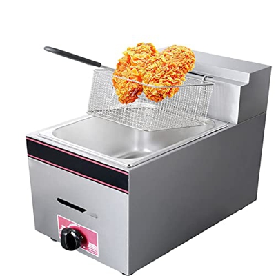 Freidora De Gas Comercial, Freidora Semiprofesional, Tanque De Aceite Único De 10 L, Potencia De Fuego Ajustable, Freidora De Glp De Acero Inoxidable,