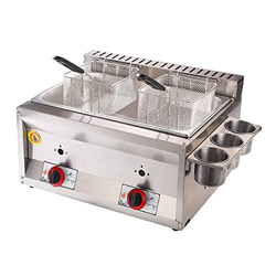 Freidora Comercial Premium, Freidora A Gas con Comedero para Especias Y 2 Cestas para Freír De Acero Inoxidable, Potencia De Fuego Ajustable para Uso  en oferta
