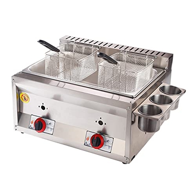 Freidora Comercial Premium, Freidora A Gas con Comedero para Especias Y 2 Cestas para Freír De Acero Inoxidable, Potencia De Fuego Ajustable para Uso 