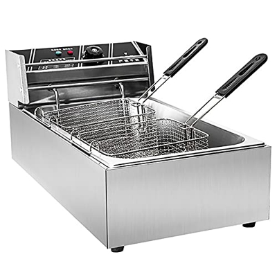 Freidora Eléctrica Revestimiento Antiadherente Freidora De Encimera De Grasa Profunda 2500W Control De Temperatura De Acero Inoxidable Cesta De Aceite