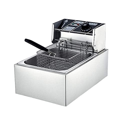 Cesta para Freidora, Freidora Comercial Freidora Eléctrica De Cocina De Un Solo Tanque De Acero Inoxidable 6L con Tapa Y Cesta, Freidora De Uso Domést