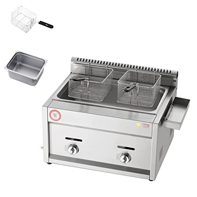 Freidora, Freidora De Gas Comercial, Cesta Superior De 12 L, Freidora De Acero Inoxidable, Restaurante, Patatas Fritas Caseras, Chip con Condimento (F