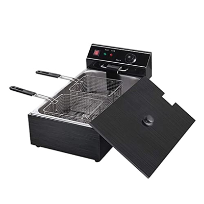 Cesta para Freidora, Freidora De Acero Inoxidable Cepillado, Freidora Eléctrica De Doble Cilindro, Control De Temperatura, Cesta De Aceite Extraíble c