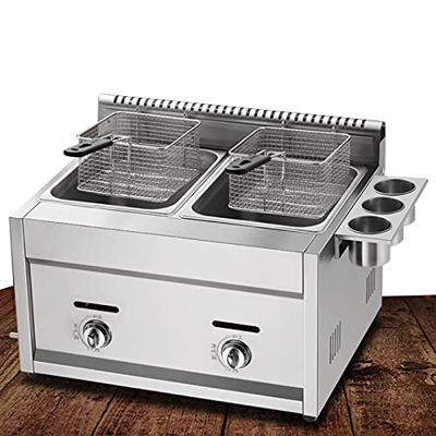 Freidora De Gas Compacta De Doble Tanque, Freidora Lgp De 22 L, Control De Temperatura Independiente, Potencia De Fuego Ajustable, con Cestas Y Tapa E
