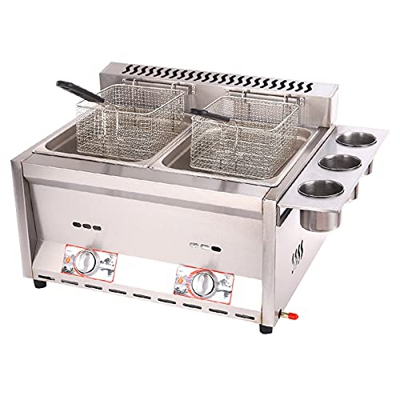 Freidora De Gas Comercial Profesional, Freidora De Glp De Acero Inoxidable, Control De Temperatura Independiente, Potencia De Fuego Ajustable, con Ces