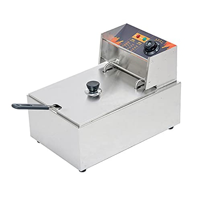 Freidora Comercial, Freidora De Acero Inoxidable con Temperatura Ajustable Y Control De Temperatura, Cesta Extraíble Y Tapa De Acero Inoxidable, para 