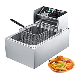 Freidora Eléctrica con Cesta Y Tapa, Freidora Comercial De Acero Inoxidable, Freidora Francesa De Encimera con Control De Temperatura para Restaurante en oferta