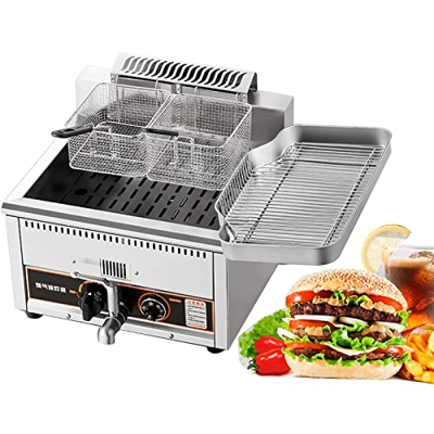 Freidora De Encimera De Gas Profesional, Freidora Comercial De Acero Inoxidable con Cesta Y Válvula De Drenaje De Aceite para Papas Fritas Restaurante