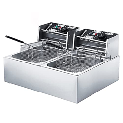 Freidora Eléctrica, Freidora Profesional De Acero Inoxidable 10L/20L con Tapa Y Cesta, Temperatura Ajustable, Aceite Fácil De Limpiar (20L) en oferta