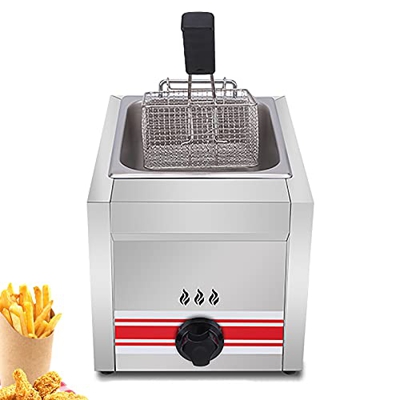 Freidora De Gas De Acero Inoxidable con Cesta Y Controlador De Temperatura para Papas Fritas, Mariscos, Restaurante, Cocina Casera (10L/20L/30L) (10L)