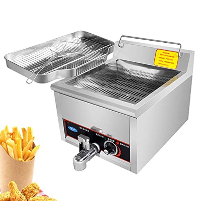 Freidora Eléctrica Profesional, Freidora Comercial con Cesta Y Perilla De Temperatura, Freidora De Cocina De Acero Inoxidable para Encimera (17L)