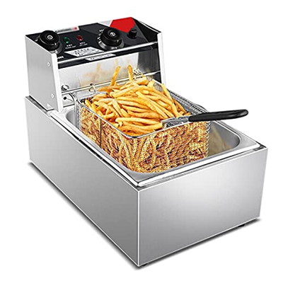 Freidora Eléctrica De Sincronización, Freidora Profesional De Mesa para Restaurante, Cocina, Freidora Profunda con Cesta Y Tapa, Acero Inoxidable, Tem
