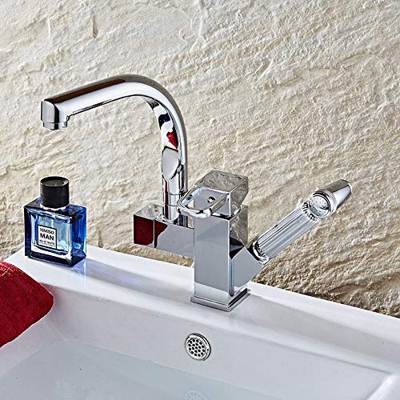 FMOPQ Grifo Mezclador montado en Cubierta Grifo de Fregadero de Cocina Giratorio de 360 ​​​​° Champú extraíble Grifo de Agua fría y Caliente Grifo Mez