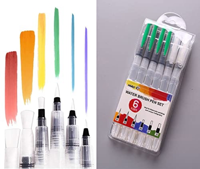 6PCS Watercolour Brush Pen Pluma de pincel de acuarela,6Pcs Pinceles Acuarela de Pintura,Pincel de Agua Pluma pincel recargable con depósito de agua p