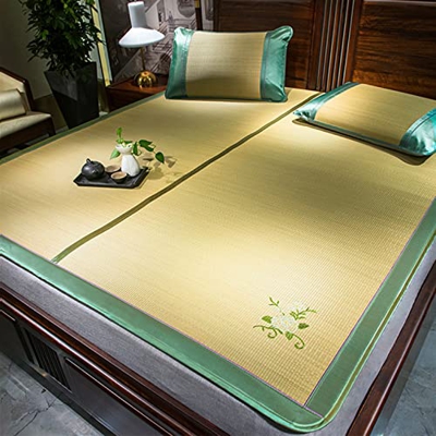 Sh000ad Colchoneta para Bamboo Colchón,Colchoneta de Dormir de Verano,Estera de Paja Natural,Esterilla Enfriamiento Antideslizante,Plegable Suave Tran