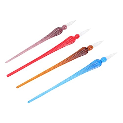 FOMIYES 4 Piezas Pen de Vidrio de Vidrio Hecho a Mano Pen con Borosilicato de Cristal de Vidrio de Vidrio Vintage Dip Pen con 9 Piezas Presente para E