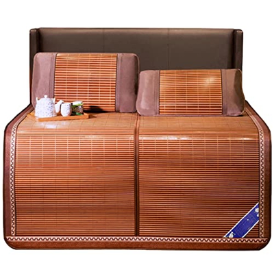 Sh000ad Colchón de Verano de Bambú,Colchoneta de Dormir Refrigeración de Doble Cara Plegable,Estera de Bambú Natural,Esterilla de Ratán Transpirable,R