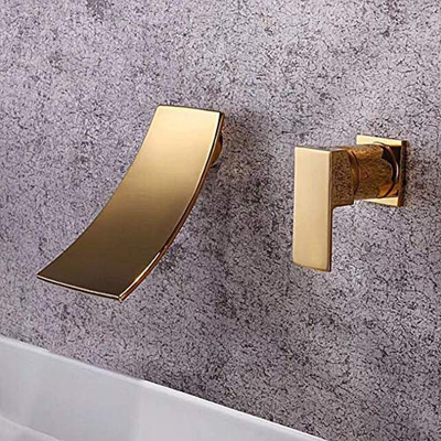 FMOPQ Grifo Mezclador Plateado Moderno Empotrado para Colgar en la Pared Cascada Agua Metal Cobre Puro Cepillado Oculto Grifo para Lavabo de Agua fría
