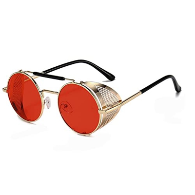 besbomig Steampunk Gafas de Sol Redondas Gafas de Sol Polarizadas Mujer Retro Gafas de Sol Hombre Moda Gafas Redondas Protección UV400 Gafas de Sol Un