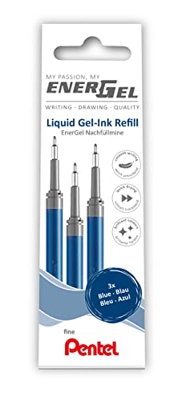Pentel Recarga LRN5-3C para bolígrafo EnerGel 0.5 Ball = 0,25 mm de grosor, punta de aguja, 3 unidades, color azul