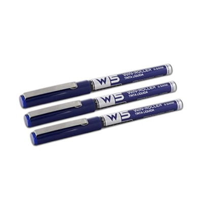 3 BOLÍGRAFOS W5 TINTA LÍQUIDA STARPLAST - Pigmento profesional, larga duración, punta fina 0.5mm para escribir - AZUL