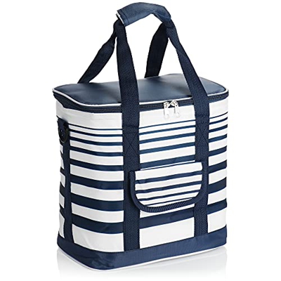 com-four® Bolsa Nevera - Caja Térmica Plegable - Bolsa Aislante Ligera para Camping y Exterior - Bolsa para Picnic de Verano (01 Pieza - Azul/Blanco -