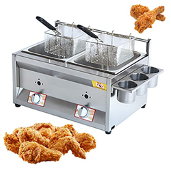 ZYLEDW Freidora de Gas Multifunción, Freidora LPG de Acero Inoxidable de Doble Cilindro de 10L + 10L, con Cestas y Tapa, Olla de Aceite Extraíble, Hog en oferta