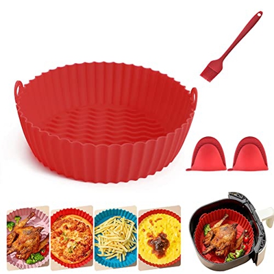 Air Fryer Basket Silicone Air Fryer Liners Round Reusable Air Fryer Silicone Pot Set for Replacement of Parchment Paper Liners Air Fryer Accessories (