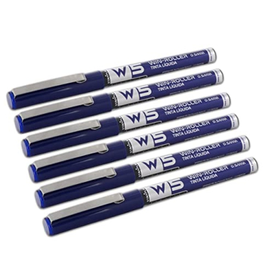 6 BOLÍGRAFOS W5 TINTA LÍQUIDA STARPLAST - Pigmento profesional, larga duración, punta fina 0.5mm para escribir - AZUL